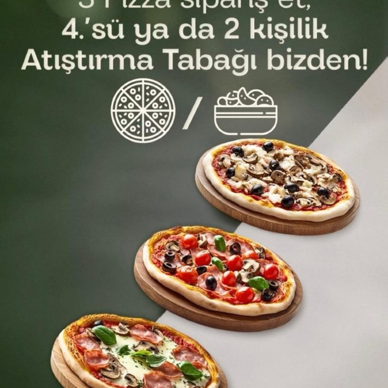 3 pizza + 1 pizza veya atıştırmalık sepeti